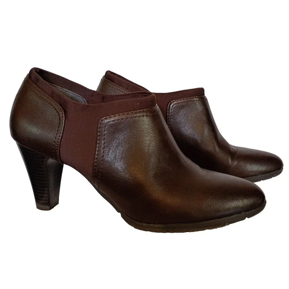 G H Bass  Gayle Brown Ankle Boots Slip On Booties Stretch Sides 3
